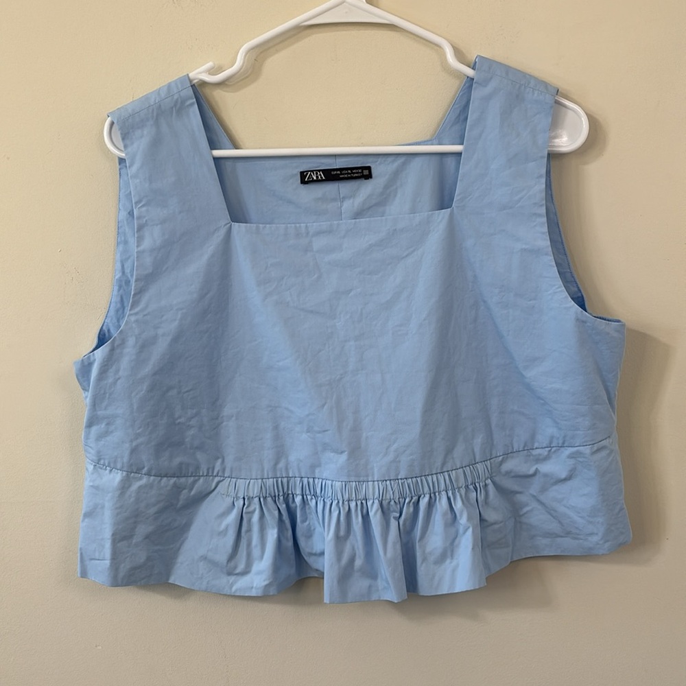 Zara Ruffle Bottom Square Neck Crop Top Sky Blue Size XL - Picture 4 of 8